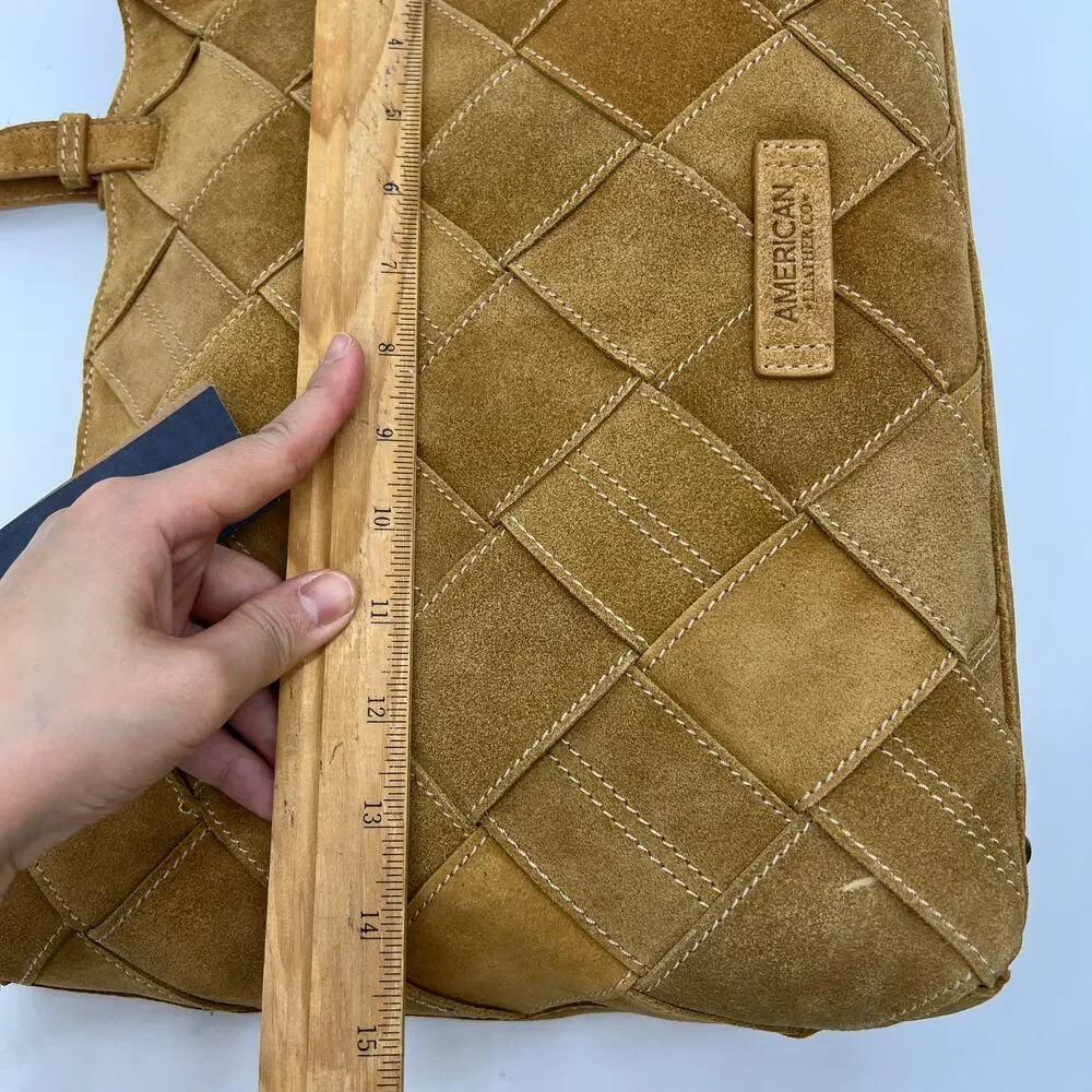 American Leather Co. Women Handbags Mercer Suede Woven Tote Brown Cafe Latte